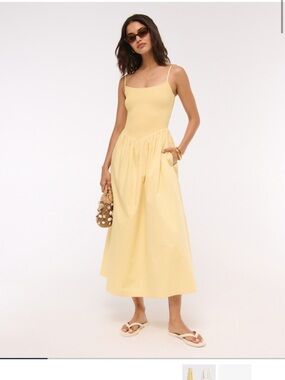 Abercrombie Yellow Smocked Waist Midi Dress